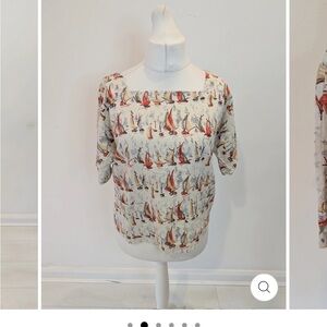 Vintage Laura Ashley Nautical Sailboat Print Blouse size 12